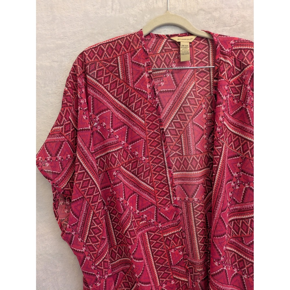 Bit & Bridle Pink Geometric Fringe Kimono‎ One Size Fits Most - Picture 2 of 6